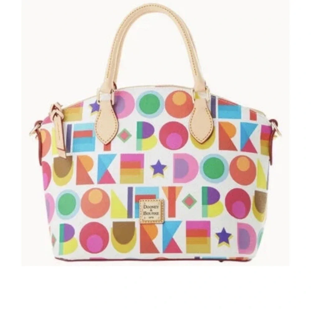Dooney & Bourke Geena Satchel Women White NEW Art Deco Multi Logo Pattern